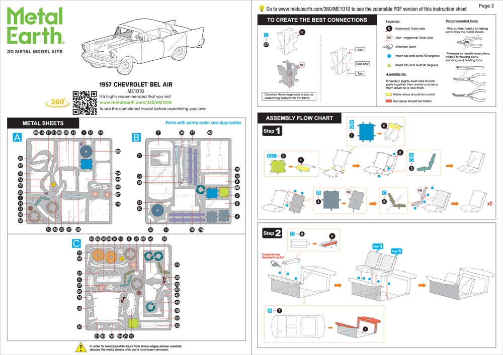 instruction sheet ME1010 - 1957 Chevrolet Bel Air